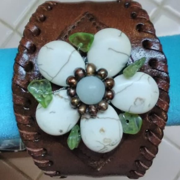 Jewelry - New, Leather Flower Cuff Bracelet